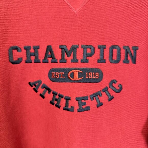 Vintage Champion‎ Athletic Sweatshirt Red Large Men Embroidered Logo Y2K Sweater - Picture 2 of 10